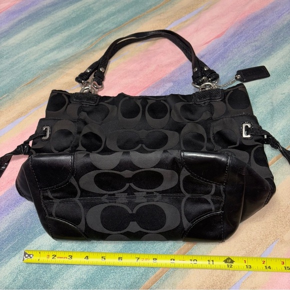  Coach Tote Bag Signature One Shoulder Canvas Leather Black - Picture 7 of 9